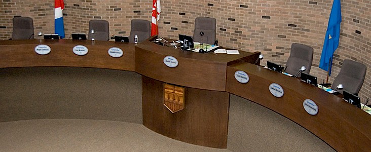 An overhead view of Council Chambers where meetings regularly take place
