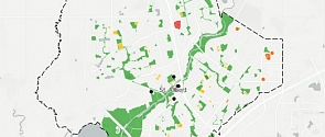 A map showing schools, hospitals, parks and recreation facilities