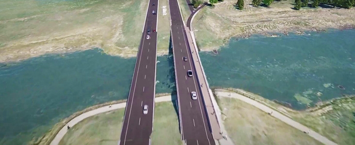 Aerial rendering of the Ray Gibbon Drive bridge