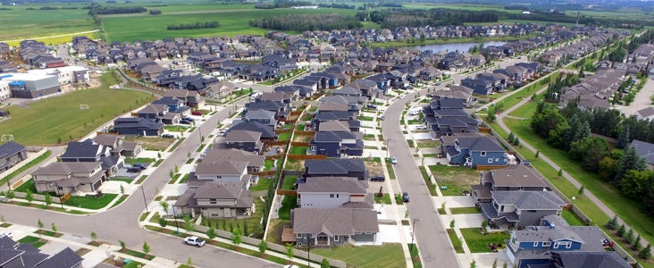 An aerial view of a new neighbourhood in Erin Ridge North