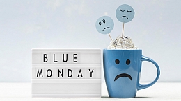 blue mug with frown face