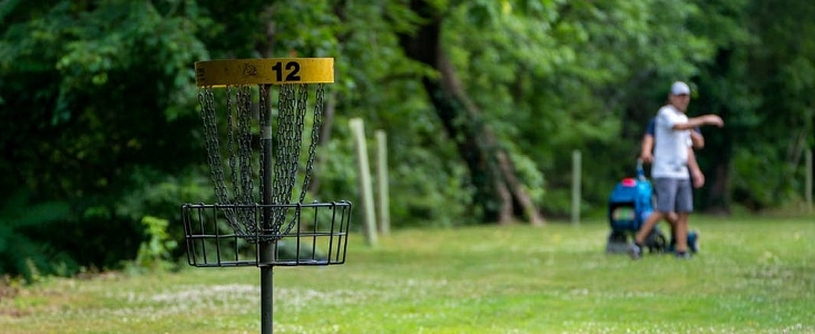An image showing an individual playing disc golf.