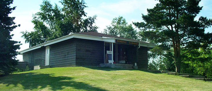 Community clubhouse on a hill.
