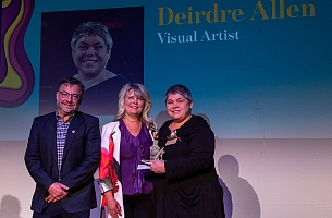 Brian Bachynski (St. Albert Gazette), Mayor Heron, Deirdre Allan (Arts Champion Award recipient)