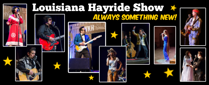 Louisiana Hayride Show "Always something new!" banner with small pictures of performers singing