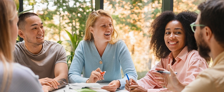 People sitting at a table talking