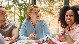People sitting at a table talking