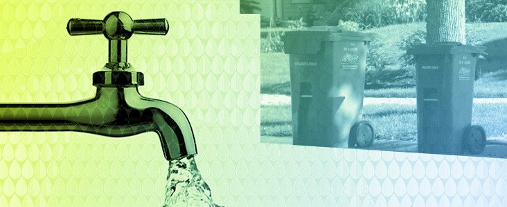 A collage of a water tap and roadside refuse bins