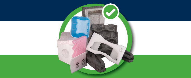 Accepted types of Styrofoam with a green check mark