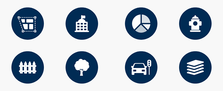 Eight circles containing different Open Data category icons