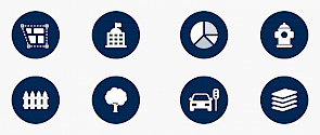 Eight circles containing different Open Data category icons